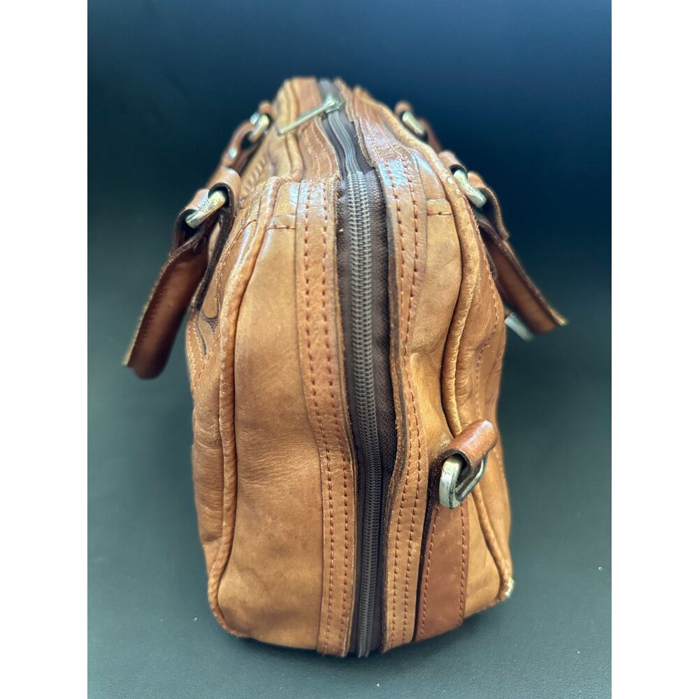 Vintage Hand Tooled Leather Satchel Bag Western Tooled Crossbody Purse Brown - Picture 11 of 16